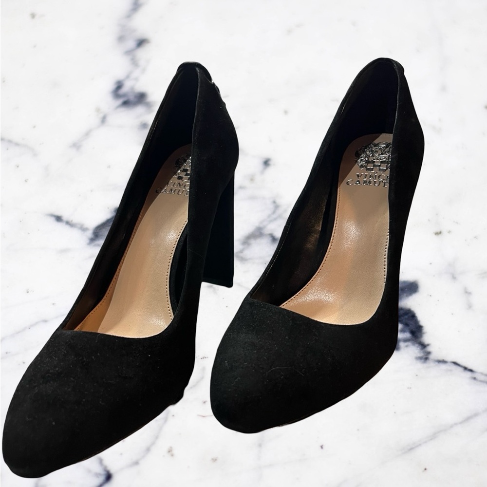 Black Suede Vince Camuto Heels, Size 39.5, Never Worn